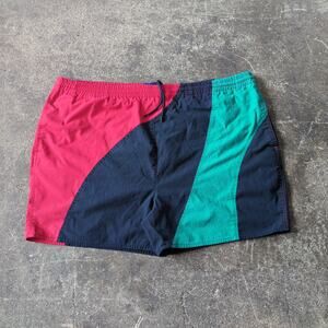Vintage 90s Intertia Swim Trunks Shorts Mens L Green Blue Lined Drawstring 4"